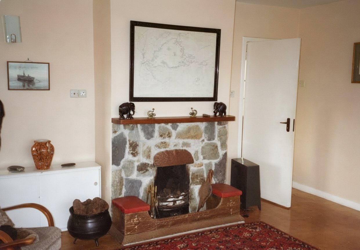 Stone fireplace in the living room