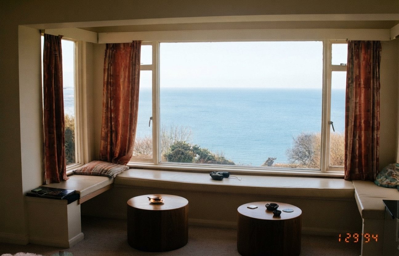Second bay window seat with round ottomans
