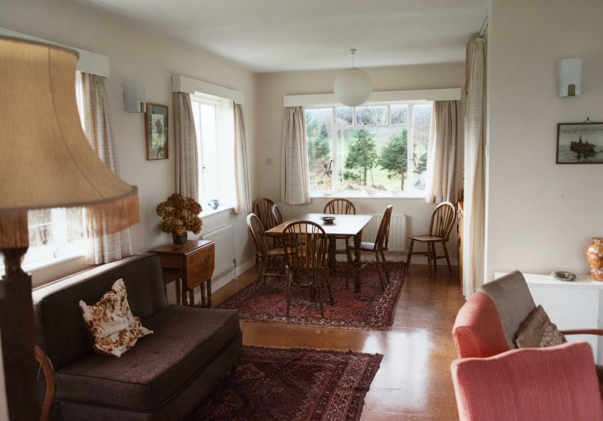 Open living and dining room