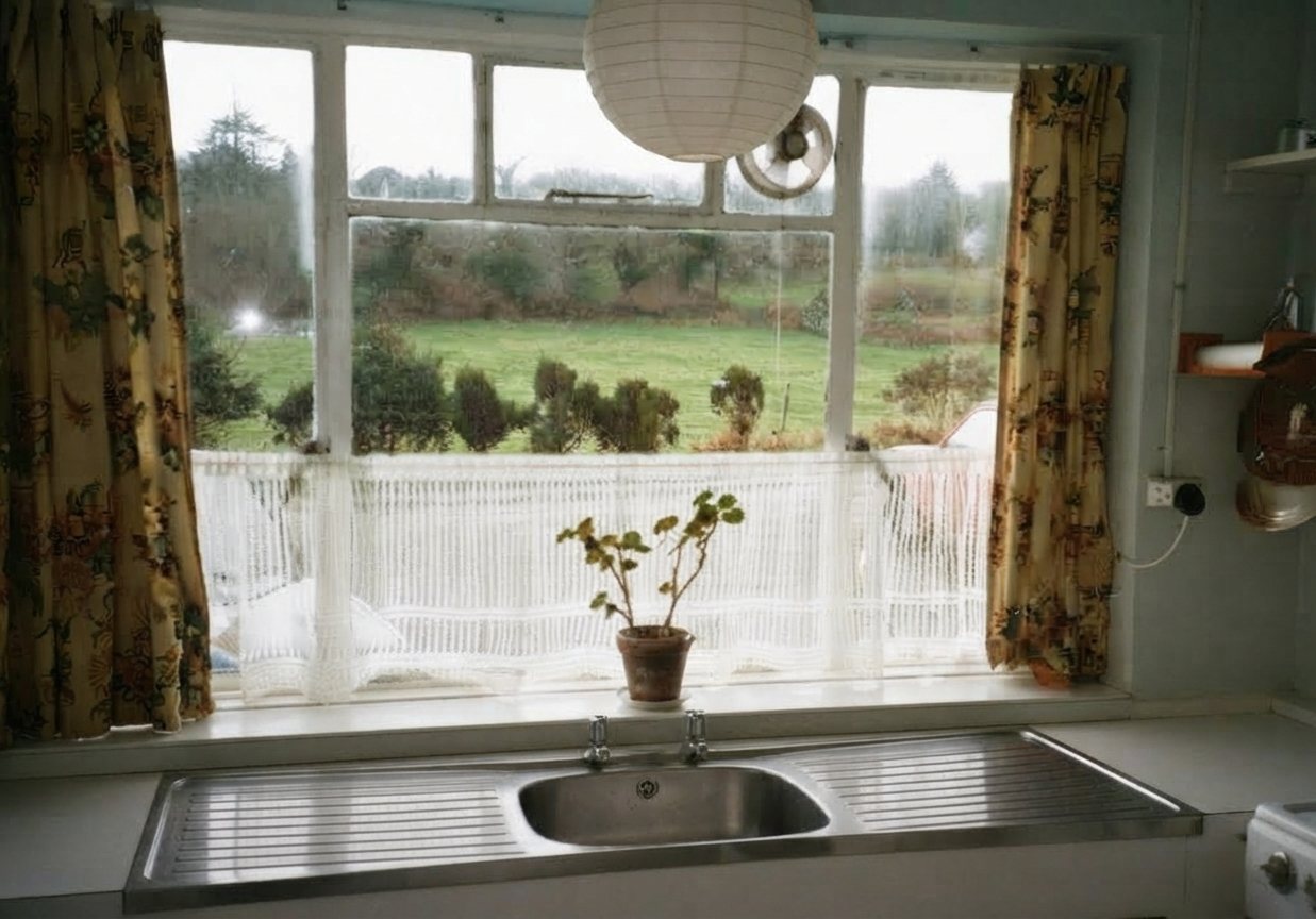 Kitchen window overlooking the fields